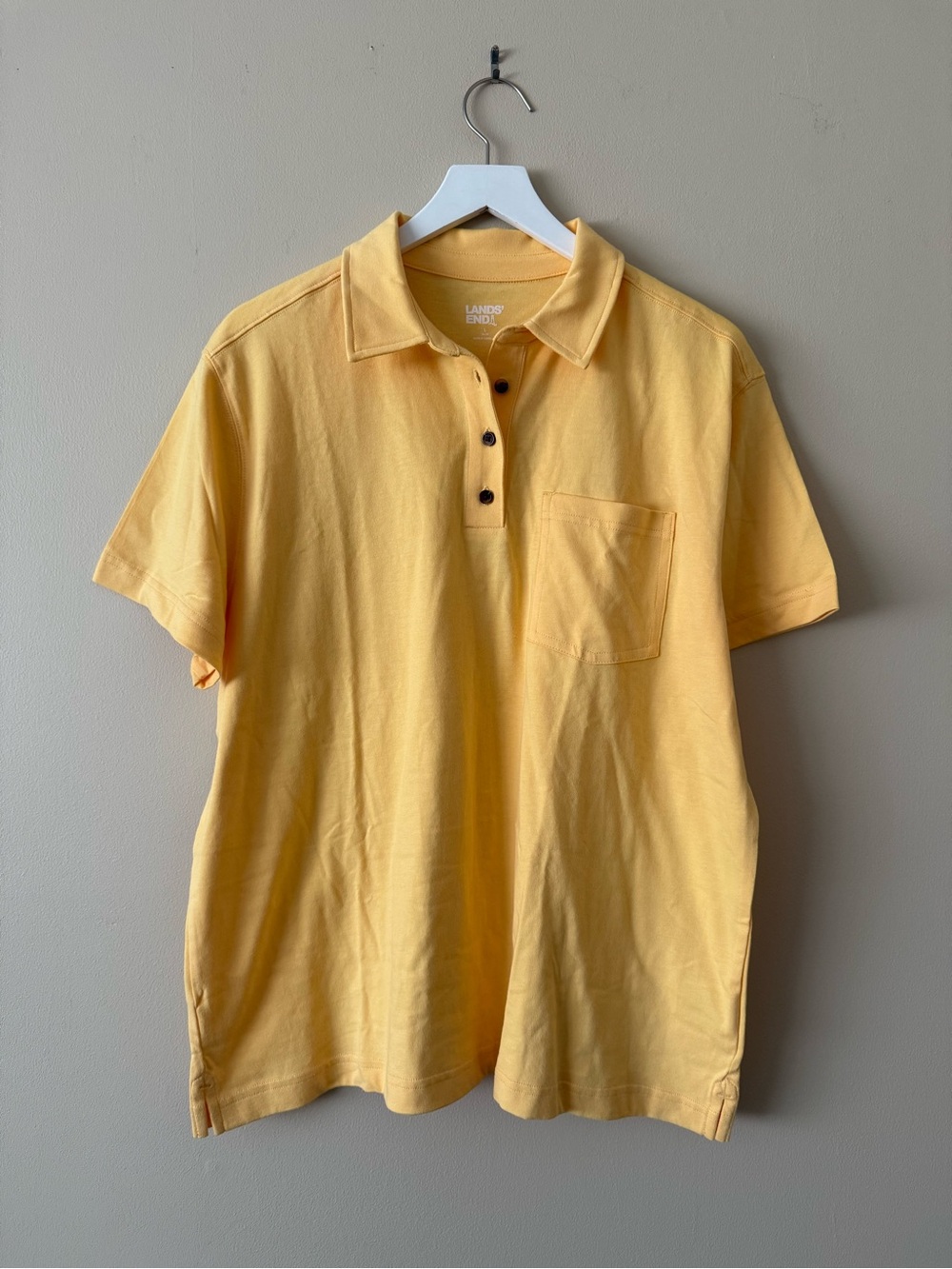 Lands' End Women’s Yellow Polo Shirt Large 100% Cotton Short Sleeve Pocket Solid
